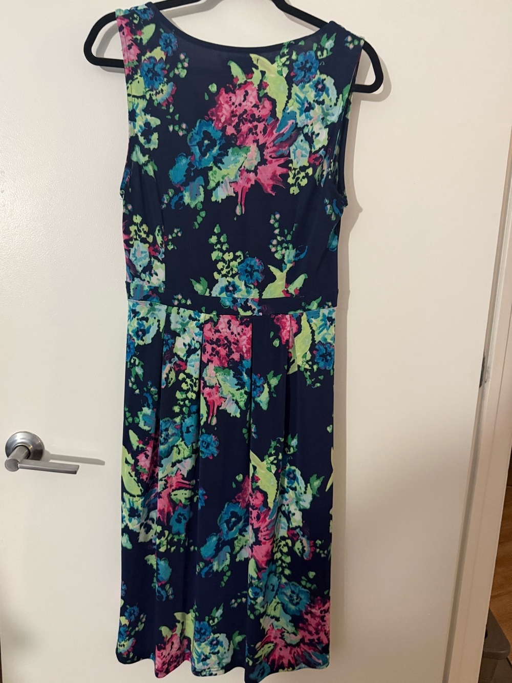 Reborn Floral Navy Fit-and-Flare Dress with Pink & Teal Accents - Picture 2 of 3